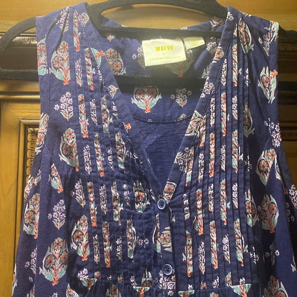 Maeve by Anthropology Bailee Pleated Sleeveless Top in Navy/Pink Size XS - Picture 2 of 6